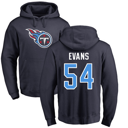 Tennessee Titans Men Navy Blue Rashaan Evans Name and Number Logo NFL Football #54 Pullover Hoodie Sweatshirts->nfl t-shirts->Sports Accessory